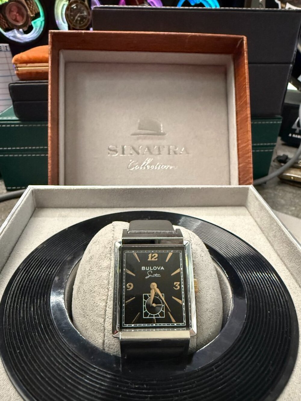 Bulova Frank Sinatra My Way 98A261 29.5mm Black Dial Quartz Tank Watch w Box